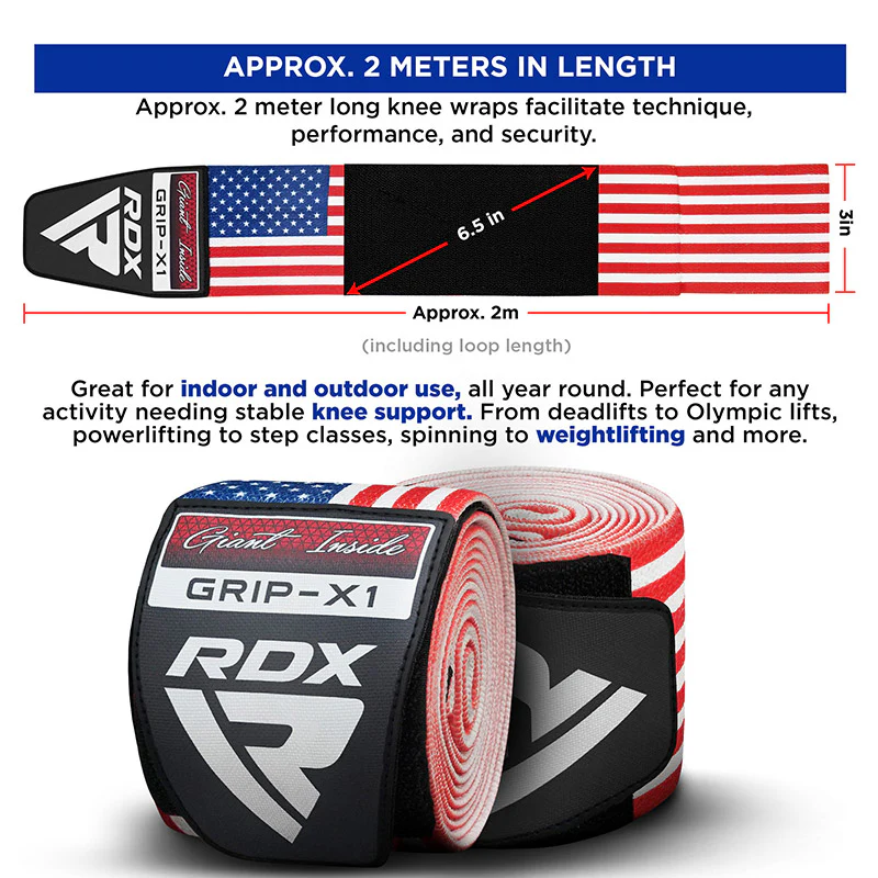 RDX BANDIERA AMERICANA K1 FASCE COMPRESSE ELASTICHE PER IL GINOCCHIO OEKO-TEX® Certificato Standard 100 - Image 3
