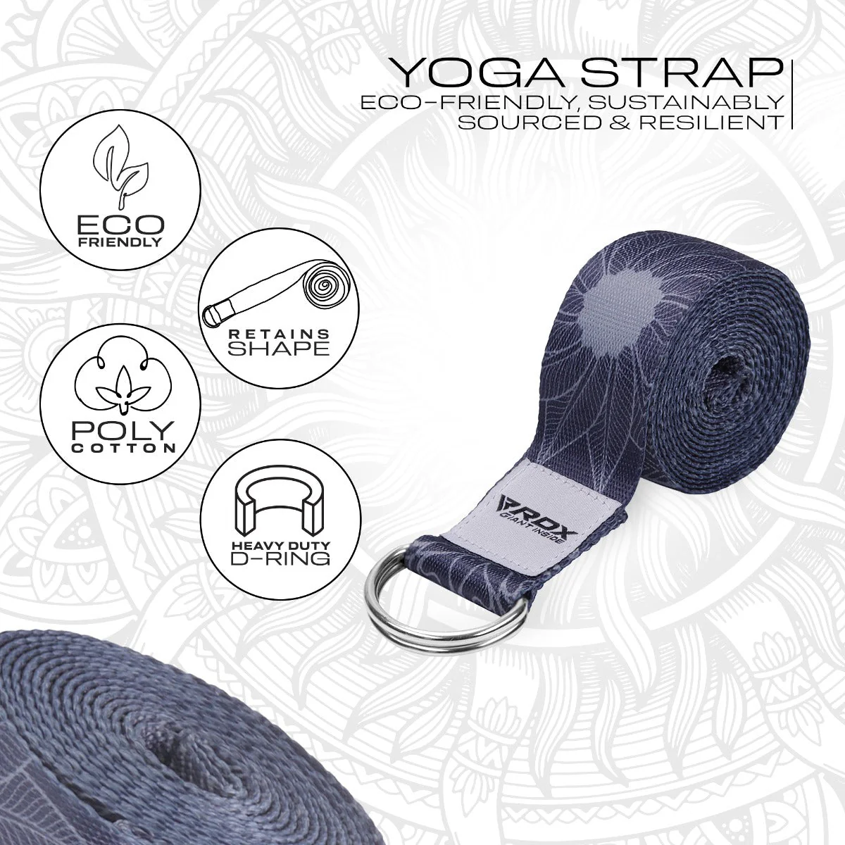 RDX F18 Cinghie Yoga In Cotone Antiscivolo Con Fibbia Ad Anello A D In Acciaio Antiruggine - Image 2