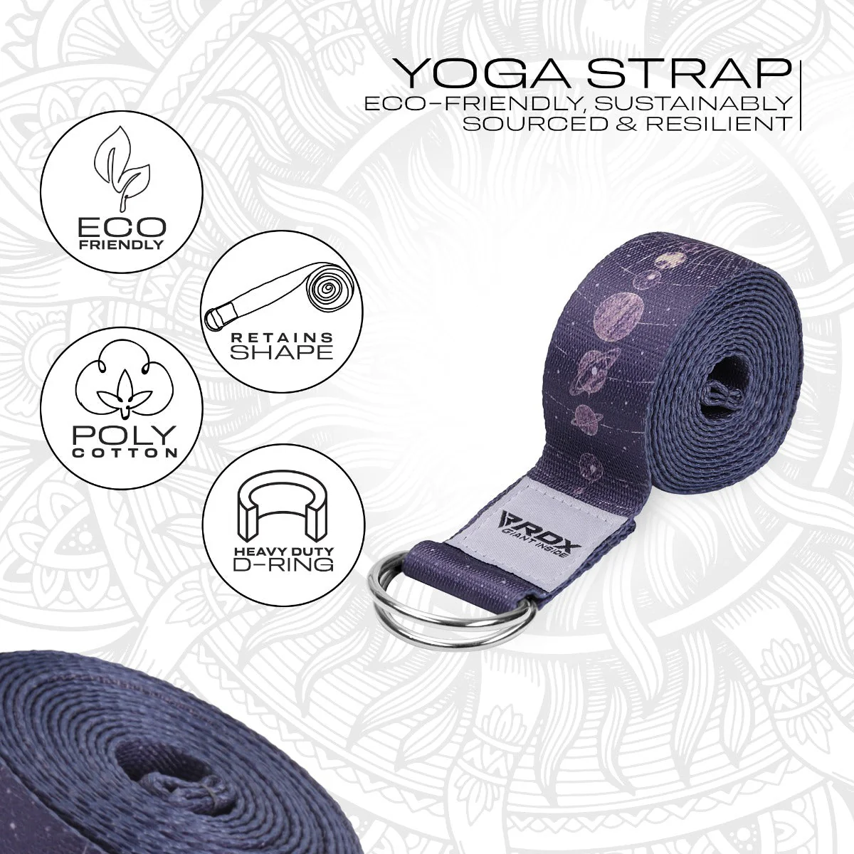 RDX F19 Cinghie Yoga In Cotone Antiscivolo Con Fibbia Ad Anello A D In Acciaio Antiruggine - Image 2