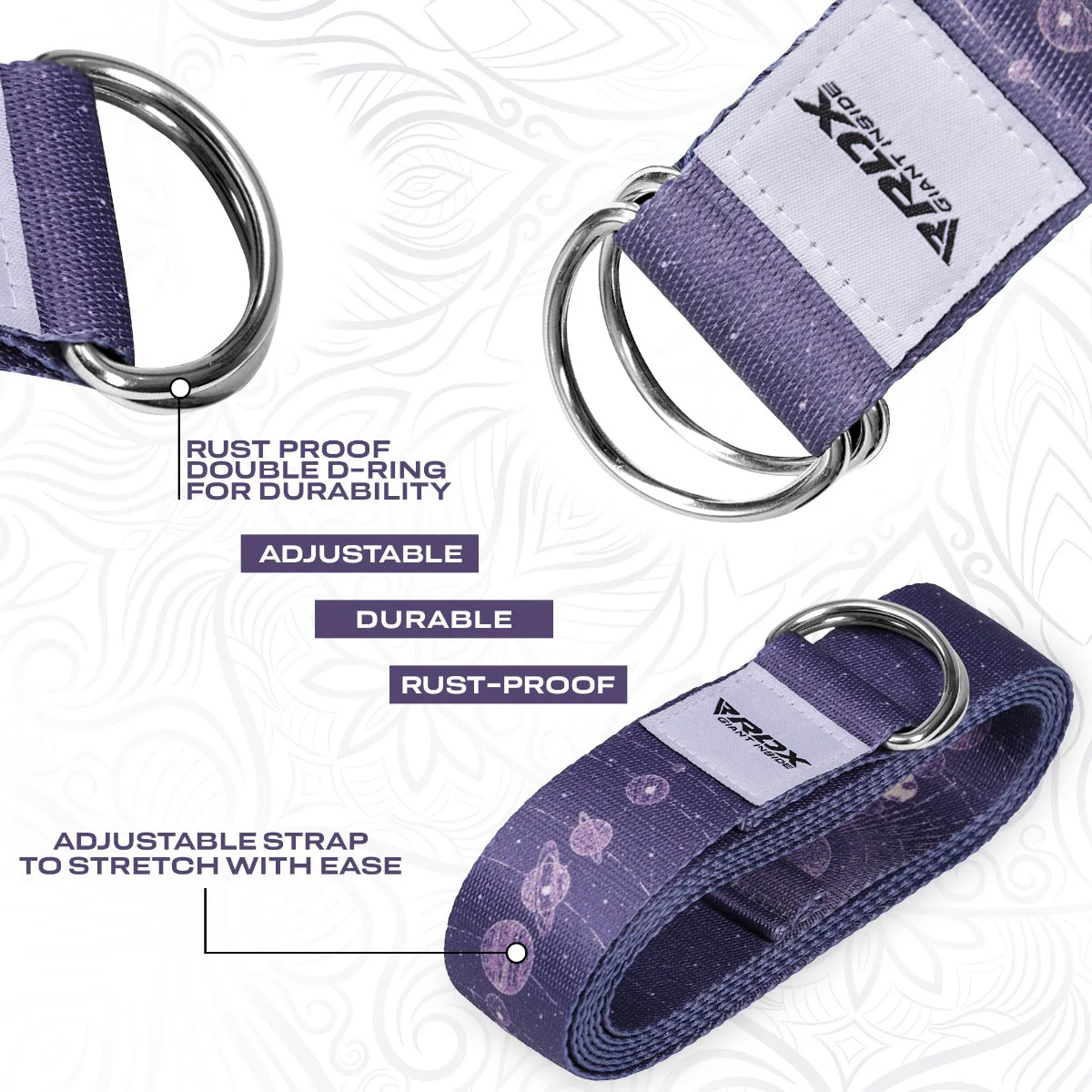 RDX F19 Cinghie Yoga In Cotone Antiscivolo Con Fibbia Ad Anello A D In Acciaio Antiruggine - Image 4